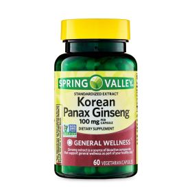 Spring Valley Korean Panax Ginseng Vegetarian Capsules, 100 mg, 60 Count