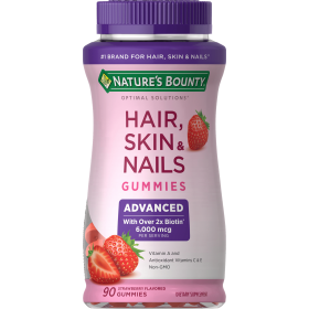 Nature's Bounty Advanced Hair;  Skin and Nails Strawberry Gummies;  6000 mcg Biotin;  90 Count - Nature's Bounty