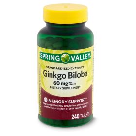 Spring Valley Standardized Extract Ginkgo Biloba Dietary Supplement;  60 mg;  240 Count - Spring Valley