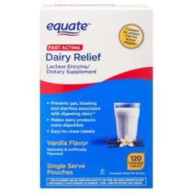 Equate Dairy Relief Chewable Tablet Dietary Supplement;  Vanilla Flavor;  120 Count - Equate