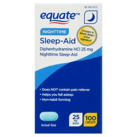 Equate Diphenhydramine HCl Nighttime Sleep-Aid Relief Caplets;  25 mg;  100 Count - Equate