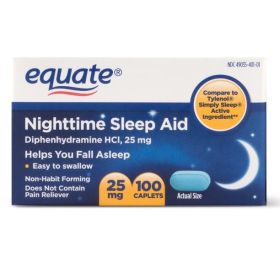 Equate Nighttime Sleep Aid Diphenhydramine HCl Caplets;  25 mg;  100 Count - Equate