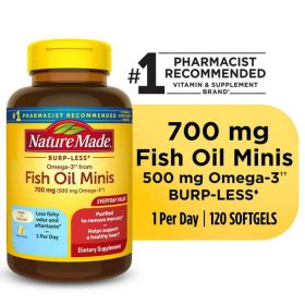 Nature Made Burp Less Omega 3 Fish Oil Supplements 700 mg Minis Softgels;  120 Count - Nature Made
