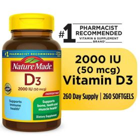 Nature Made Vitamin D3 2000 IU (50 mcg) Softgels;  260 Count - Nature Made