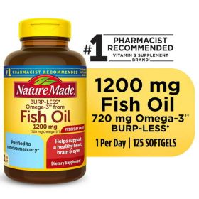 Nature Made Burp Less Omega 3 Fish Oil 1200 mg Softgels;  Fish Oil Supplements;  125 Count - Nature Made