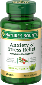 Nature's Bounty Anxiety & Stress Relief Ashwagandha KSM-66 Tablets;  90 Count - Nature's Bounty