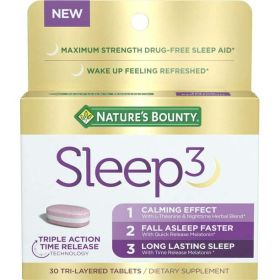 Nature's Bounty Sleep3 Melatonin;  Maximum Strength Drug Free Sleep Aid;  10 mg;  30 Count - Nature's Bounty