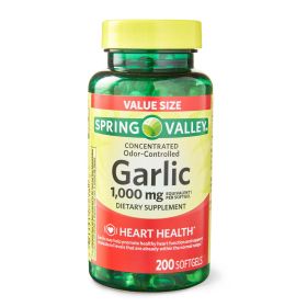 Spring Valley Odor-Controlled Garlic Softgels Dietary Supplement;  1000 mg;  200 Count - Spring Valley