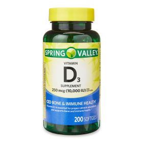 Spring Valley 10000 IU Vitamin D3 Supplement Softgels;  200 Count - Spring Valley