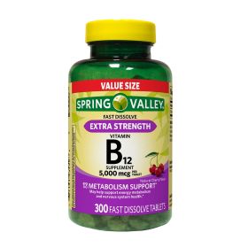 Spring Valley Extra Strength Vitamin B12 Fast Dissolve Dietary Supplement;  5000 mcg;  300 Count - Spring Valley