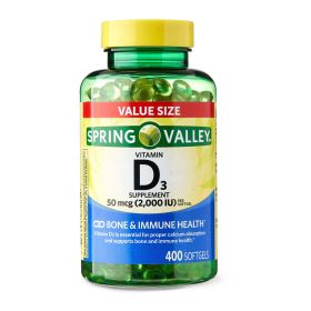 Spring Valley Vitamin D3 Supplement Softgels;  2000 IU;  400 Count - Spring Valley