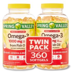 Spring Valley Omega-3 Natural Lemon Flavor Dietary Supplement Twin Pack;  1000 mg;  360 count - Spring Valley