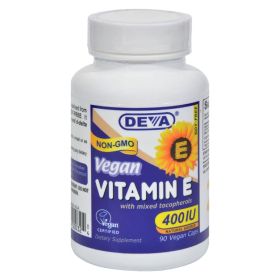 Deva Vegan Vitamins - Vitamin E with Mixed Tocopherols - 400 IU - 90 Vegan Capsules - 0151605