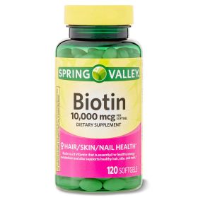 Spring Valley Biotin Softgels;  Dietary Supplement;  10; 000 mcg;  120 Count - Spring Valley