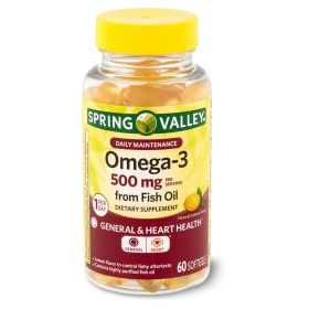 Spring Valley Omega-3 Fish Oilâ€šÃ„â€  Softgels;  500 mg;  60 Count - Spring Valley