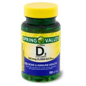 Spring Valley Vitamin D3 Softgels;  5000 IU;  100 Count - Spring Valley