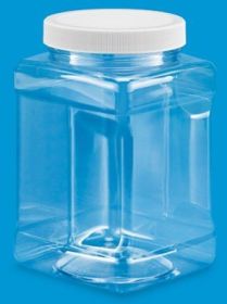 Clear Food Grade PET Plastic Square Grip Storage Jar w/ Cap - 64 Fluid Ounces (7-8 Cup Storage Capacity) BUY 1 GET 1 FREE (MIX AND MATCH - PROMO APPLI